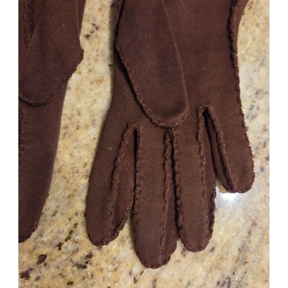 Vintage Womens Size M/L Brown Cotton Formal 9.5" Gloves Embroidered Starburst - Picture 9 of 16